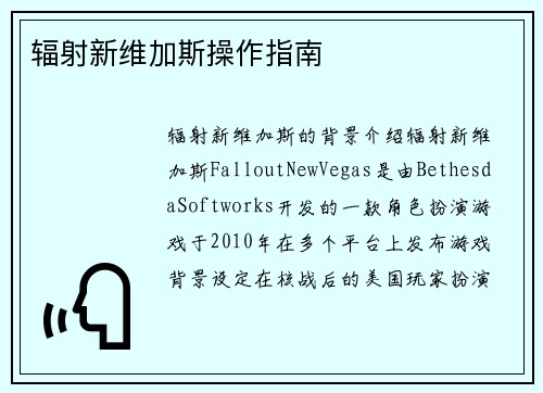 辐射新维加斯操作指南